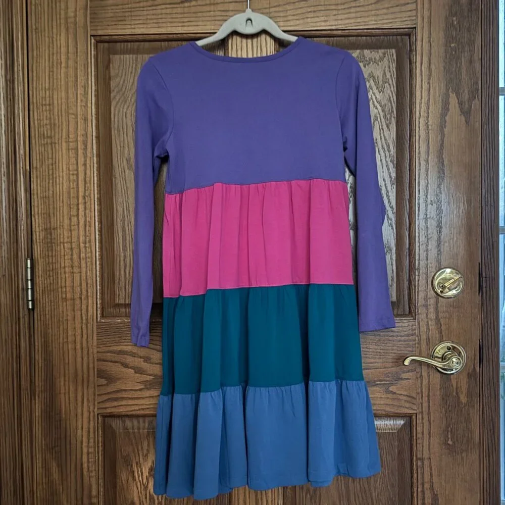 Hanna Andersson Color Block Tiered Long Sleeve Dress - Size 12 (150) NWT